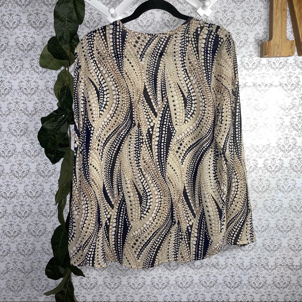 Bechamel  Sheer women’s pullover blouse brown blue   size large long sleeve - Picture 6 of 8